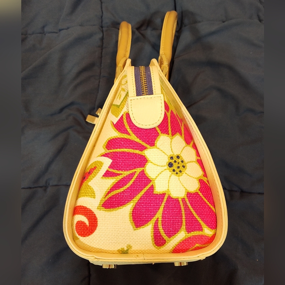 Spartina 449 Large Genuine Leather Tropical Ivory & Gold Shoulder Bag Handbag - Picture 8 of 14